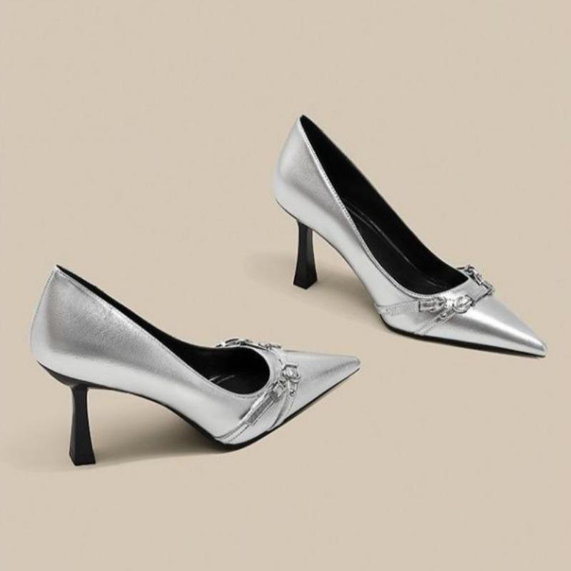 2025 Neue High Heels Spitzschuh Kleidschuhe für Damen Stiletto Luxus Damen Lackleder Hochzeitsschuhe Flache Bankettpumps