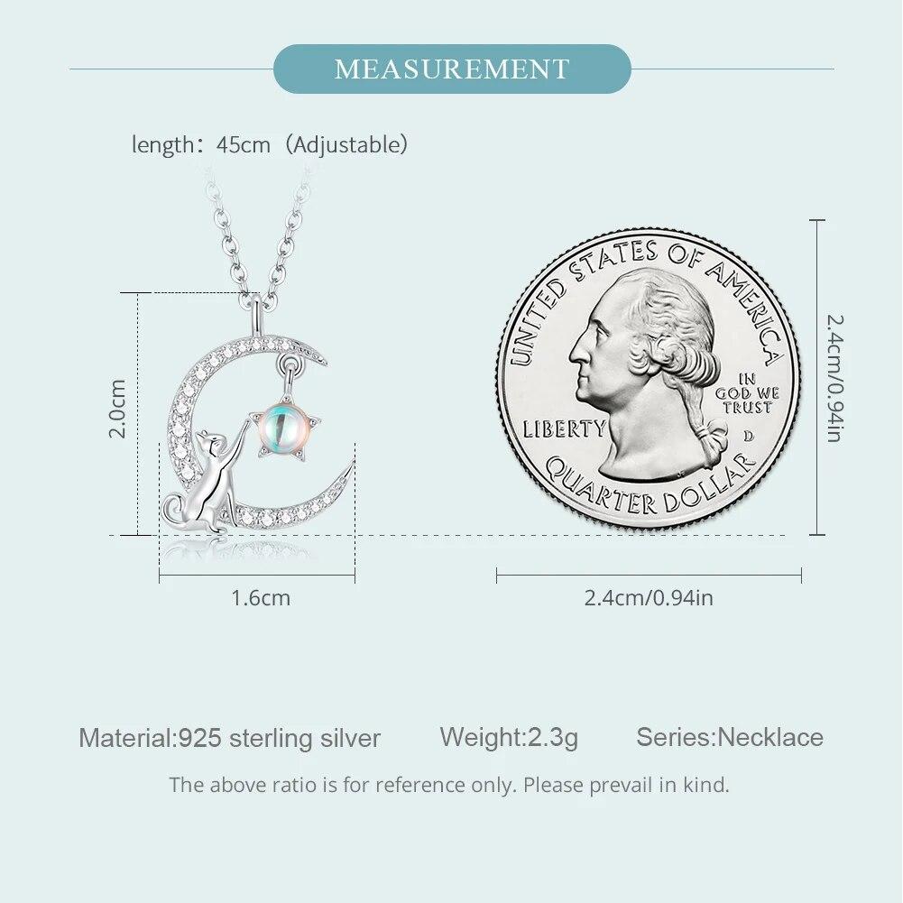 New Arrival Genuine 925 Sterling Silver Cat Moon Cute Animal Pendant Necklaces Women Silver Jewelry Gift