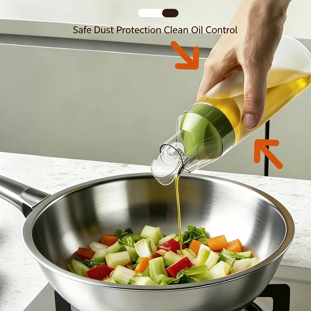 Auto‑open & Close Squeeze Oil Bottle 320ml/420ml Kitchen Condiment Dispenser Leak‑proof Sauce Vinegar Ketchup Storage Container for Countertop Cooking