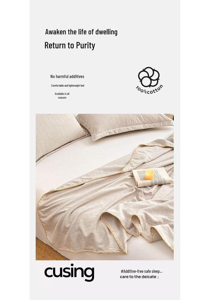 Old Money Style Cotton Linen Throw: Skin-Friendly, Breathable, Antibacterial, All-Season, Summer, Thin Aviation Multifunctional Blanket.