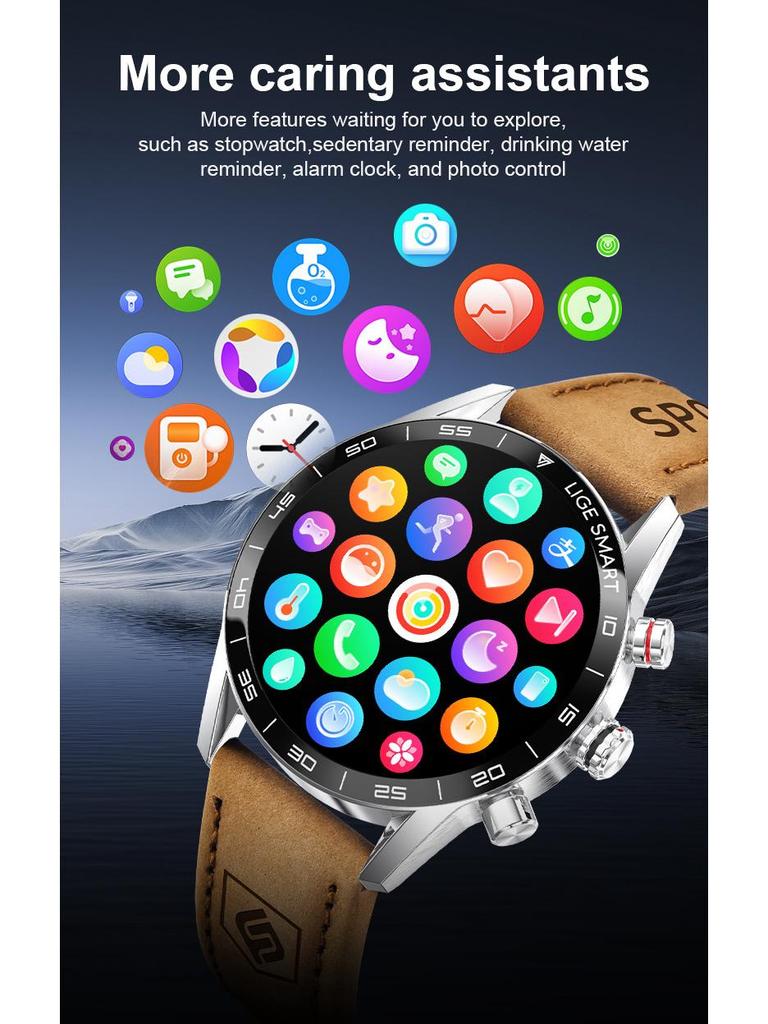 Men's Large-Screen Round Dial Smartwatch with Multi-Functionality and Bluetooth Calling