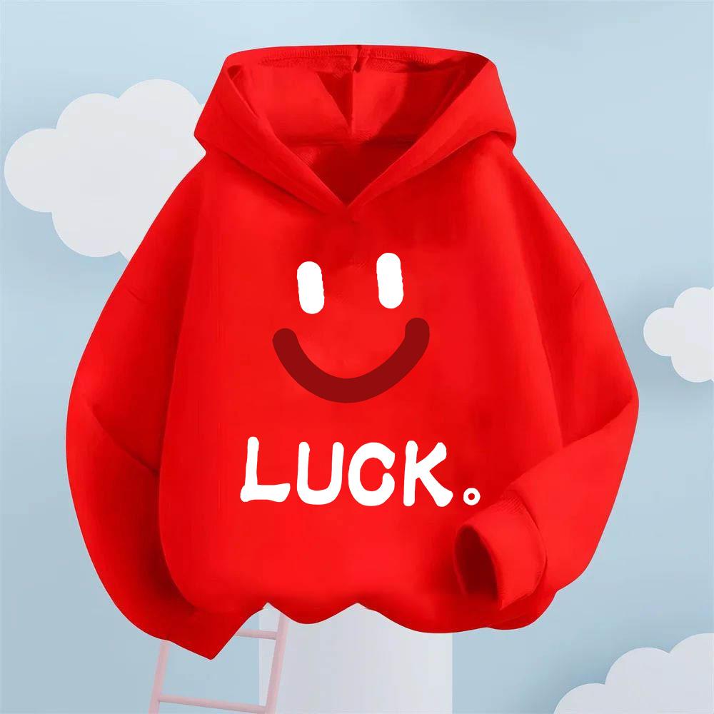 Creative Lucky Smiley Face Pattern Children's Sweatshirt Loose Casual Boys and Girls Long Sleeve Warm Hooded Sweatshirt