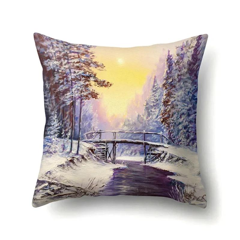 Four Seasons Scenery Decoration Pillow Case Printing Snowflake Christmas Sofa Decoration Cushion Cover 45*45Cm