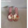 Fashion Elegant Flower Women Slippers High Heels Square Toe Official Shoes Fashion Pumps 2025 New  Trend Spring Designer Women Sandals