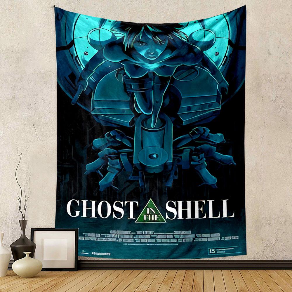 Ghost in the Shell Poster Tapestry Wall Hanging, Cyberpunk Anime Artwork, Sci-Fi Wall Decor for Bedroom Living Room Dorm
