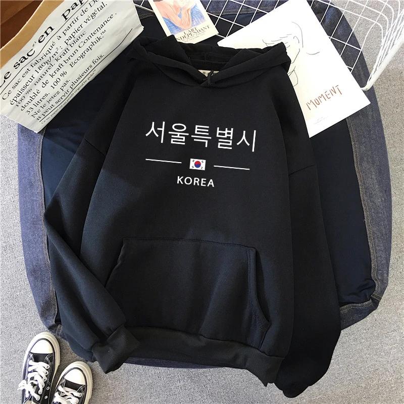 Seoul Korea Print Hoodie for Woman High Quality Hoode Long Sleeve Pullover All Season Female Casual Sweatshirt Harajuku