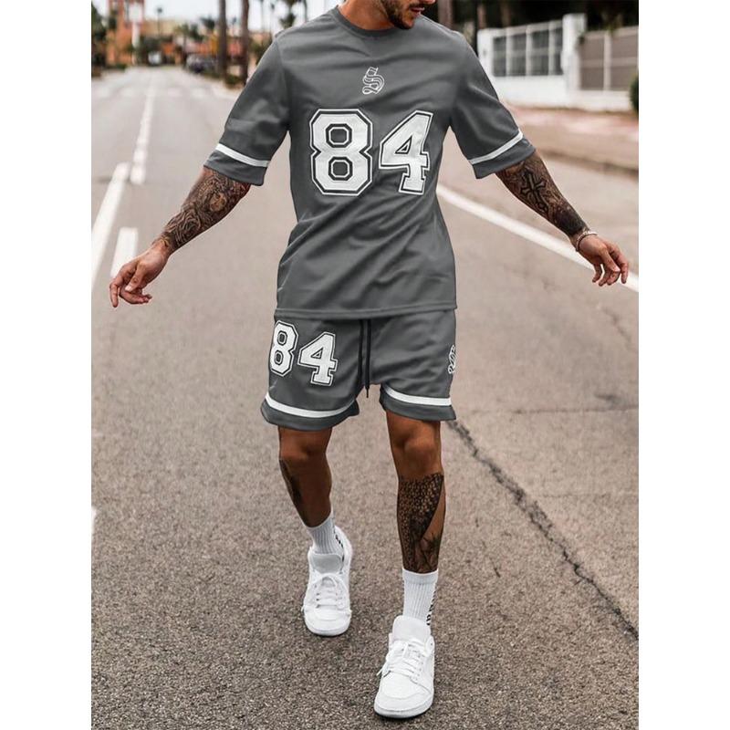 European-american Style Manfinity Homme Men's Full Print Casual Short Sleeve T-shirt + Shorts Set Anti-wrinkle Heat Insulation