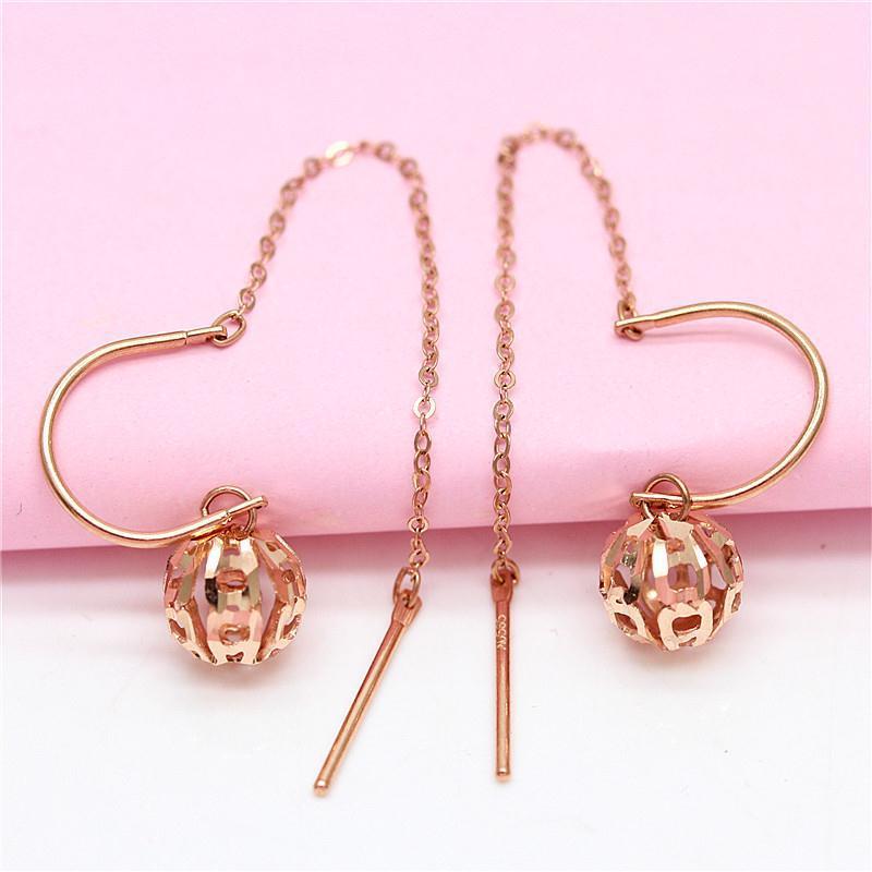 Exquisite Russian 585 Purple Gold Color Gold Hollow Ball Earrings, Simple Temperament Design, Rose Gold-Plated Earrings