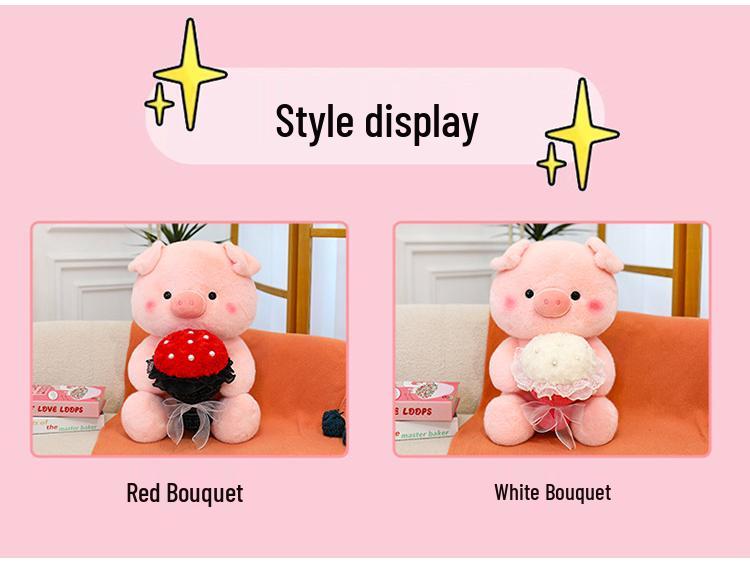 Large Plush Pig Doll - Cute Stuffed Animal Gift for Girlfriend, Valentine's Day, or Birthday - Pig Holding a Flower