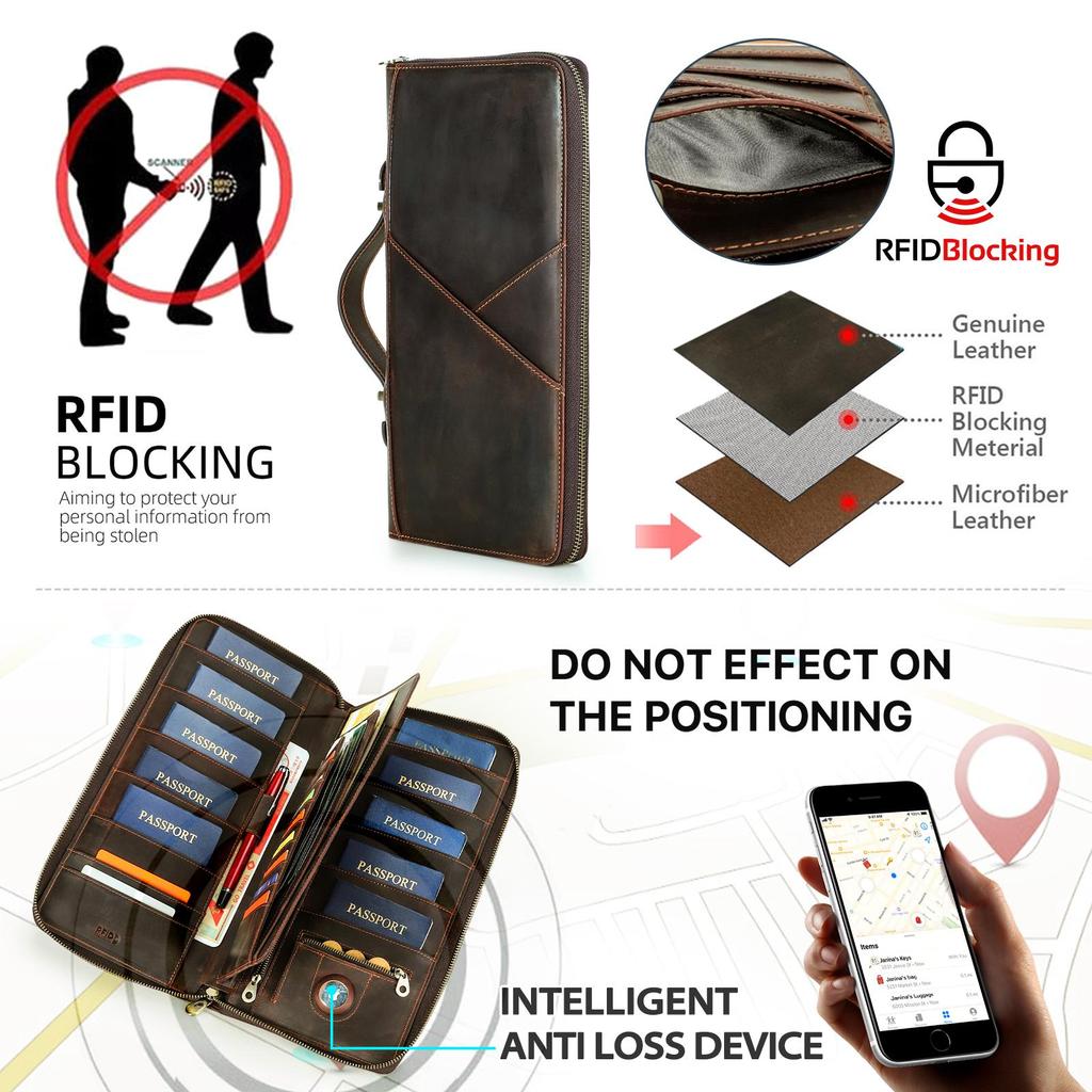 CONTACT'S Genuine Leather Men Handbag Passport Cover Card Holder Pen Slot Family Travel Passport Clutch Bag