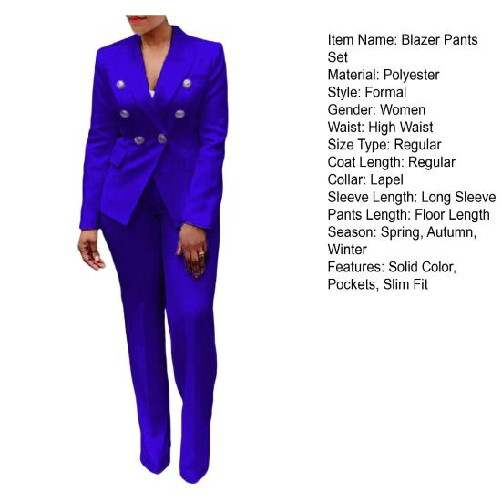 2ks/Sada Dlouhé rukávy Kapsy s klopou Dvouřadé S vysokým pasem Sako Kalhoty Set