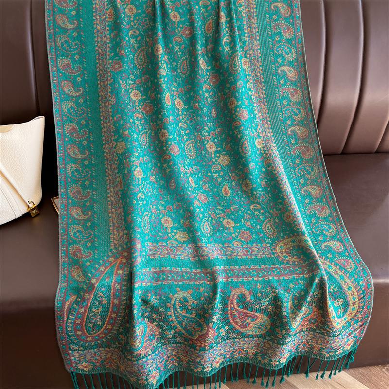 Bohemian Autumn Jacquard Pashmina Scarf Cashmere Women Paisley Design Floral Female Soft Thick Blanket Bufanda Warm Shawl Stole