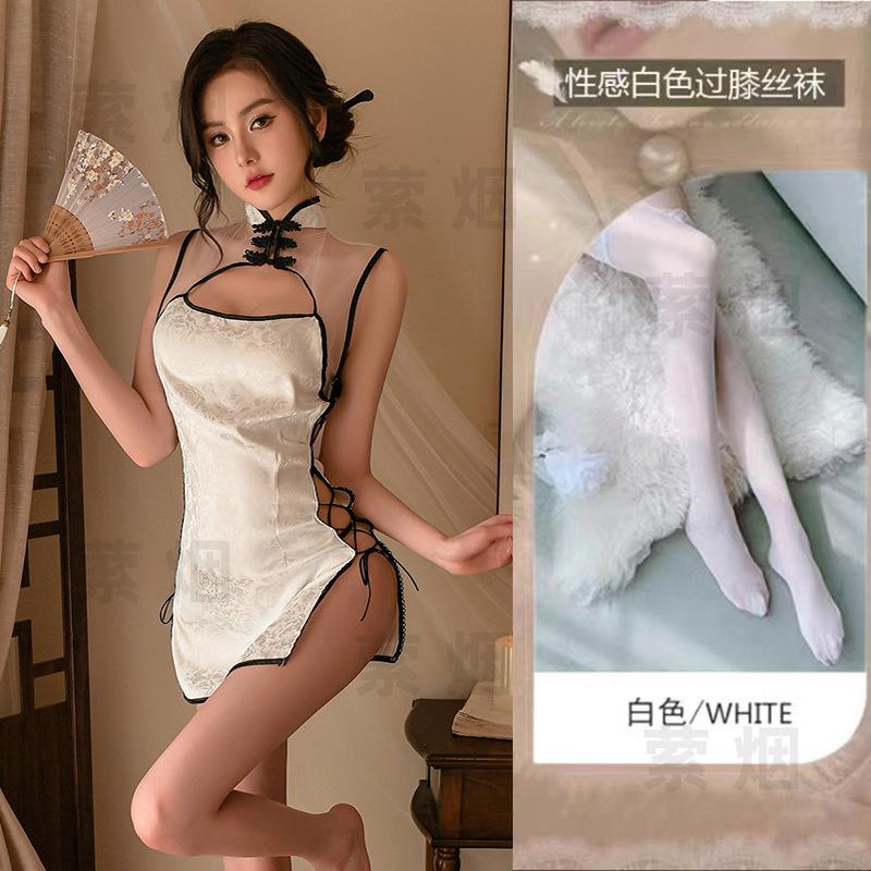 Sex underwear women's retro style sexy cheongsam uniform side open strap perspective role-playing free suit