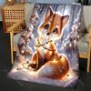 Cute Fox with Christmas Lights Pattern Blanket Flannel Material Soft Warm for All Seasons,For Home Outdoor Camping Picnics RV