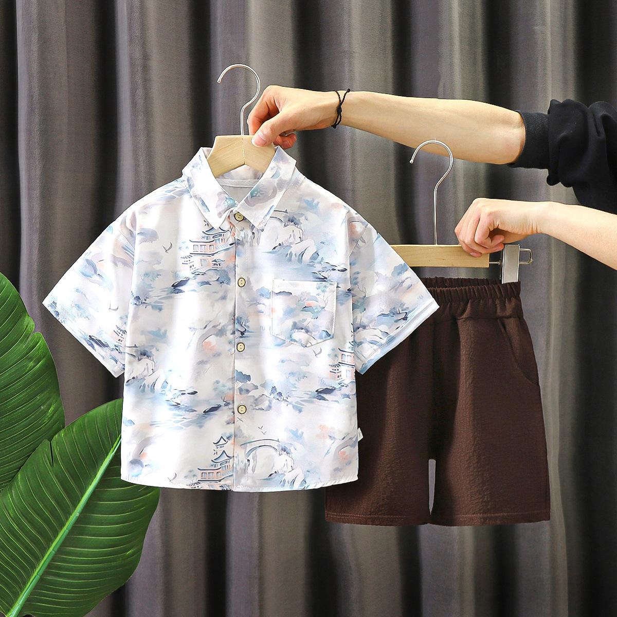 

Детская мода, комплект из рубашки с короткими рукавами, летний повседневный комплект из шорт для мальчиков 150cm