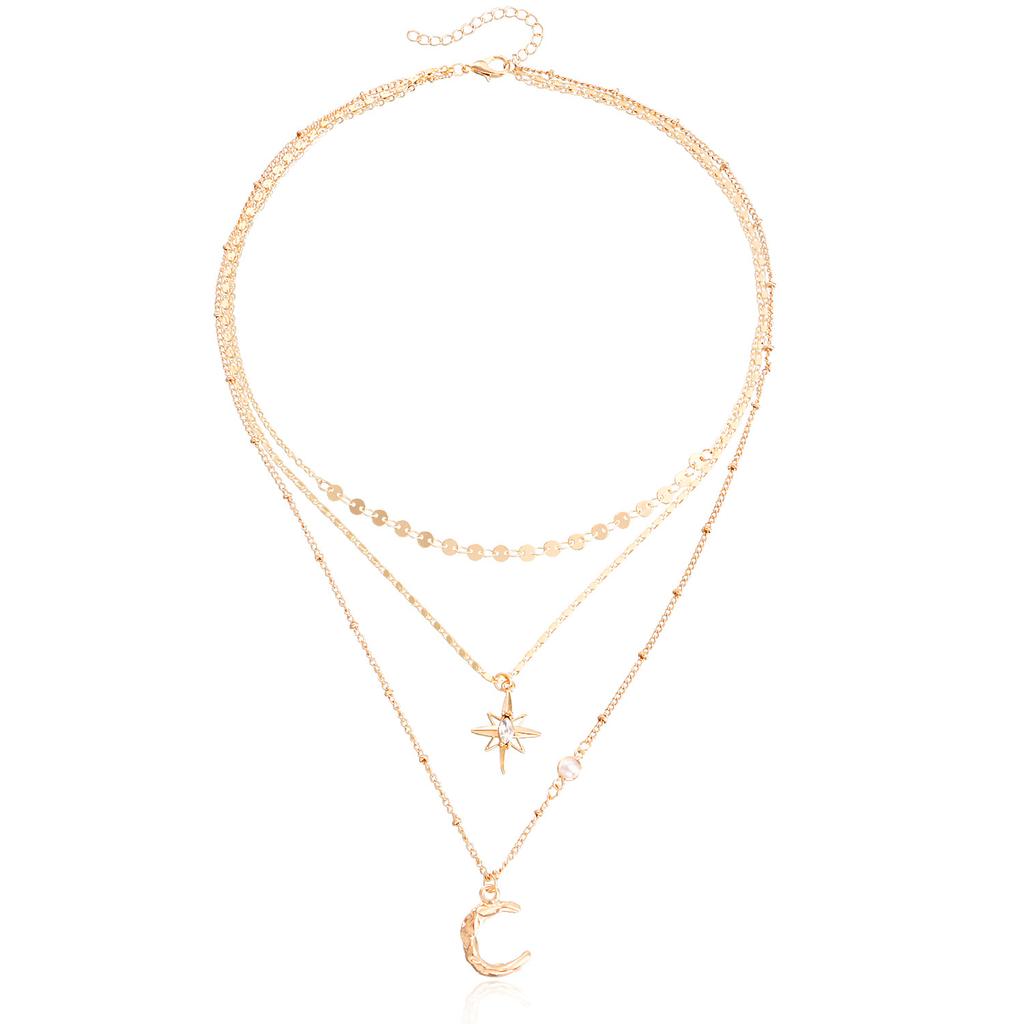 European and American accessories, simple and versatile Tianmang star moon necklace, trendy fringed pieces, multi-layer stacked neck chains