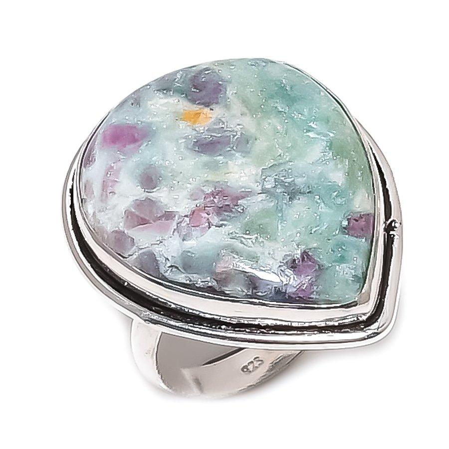 Natural Ruby Fuchsite Gemstone 925 Sterling Silver Jewelry Ring Size 7.5 v9E73