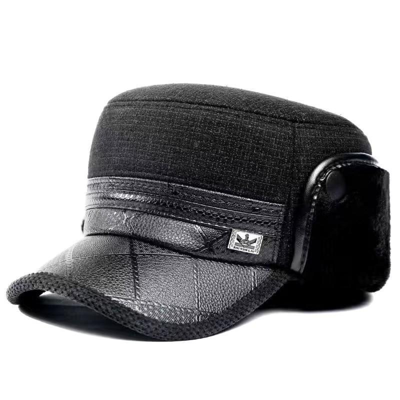 

Шляпа мужская зимняя плоская шляпа утолщенная теплая шапка красивая для среднего и пожилого возраста для улицы и отдыха кожаная шляпа с защитой ушей хлопковая шапка average size