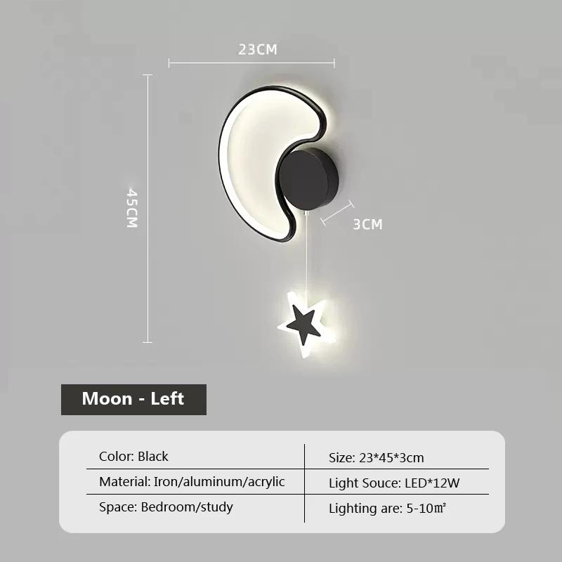 Modern LED Wall Lamp Cloud Star Moon Black and White Lighting For Children's Room Study Bedroom Living Room Indoor Wall Decor