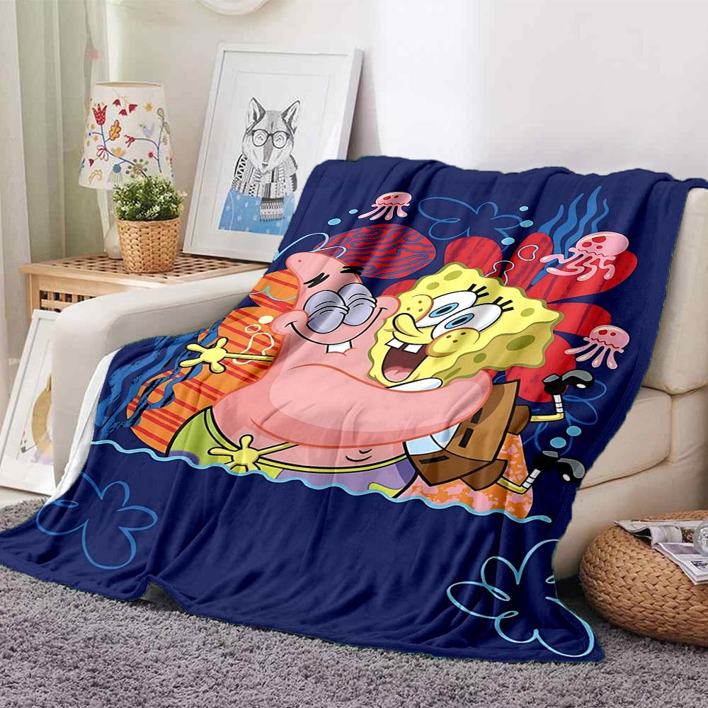 1pc SpongeBob SquarePants Flannel Blanket, Soft Skin Friendly with Digital Printing, Various Sizes Available for Family, Friends, Birthday