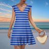 Women's Fashion Casual V Neck Wavy Edge Striped Plaid Print Short Sleeve Dress