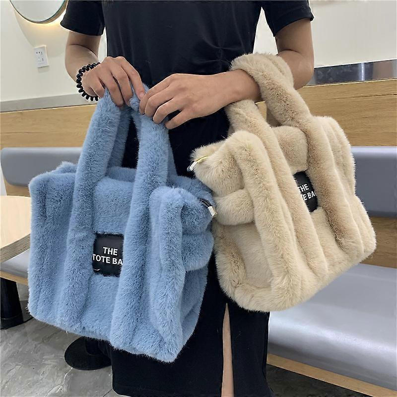 Women Plush Bucket Handbag Lightweight Faux Fur Fluffy Tote Bag