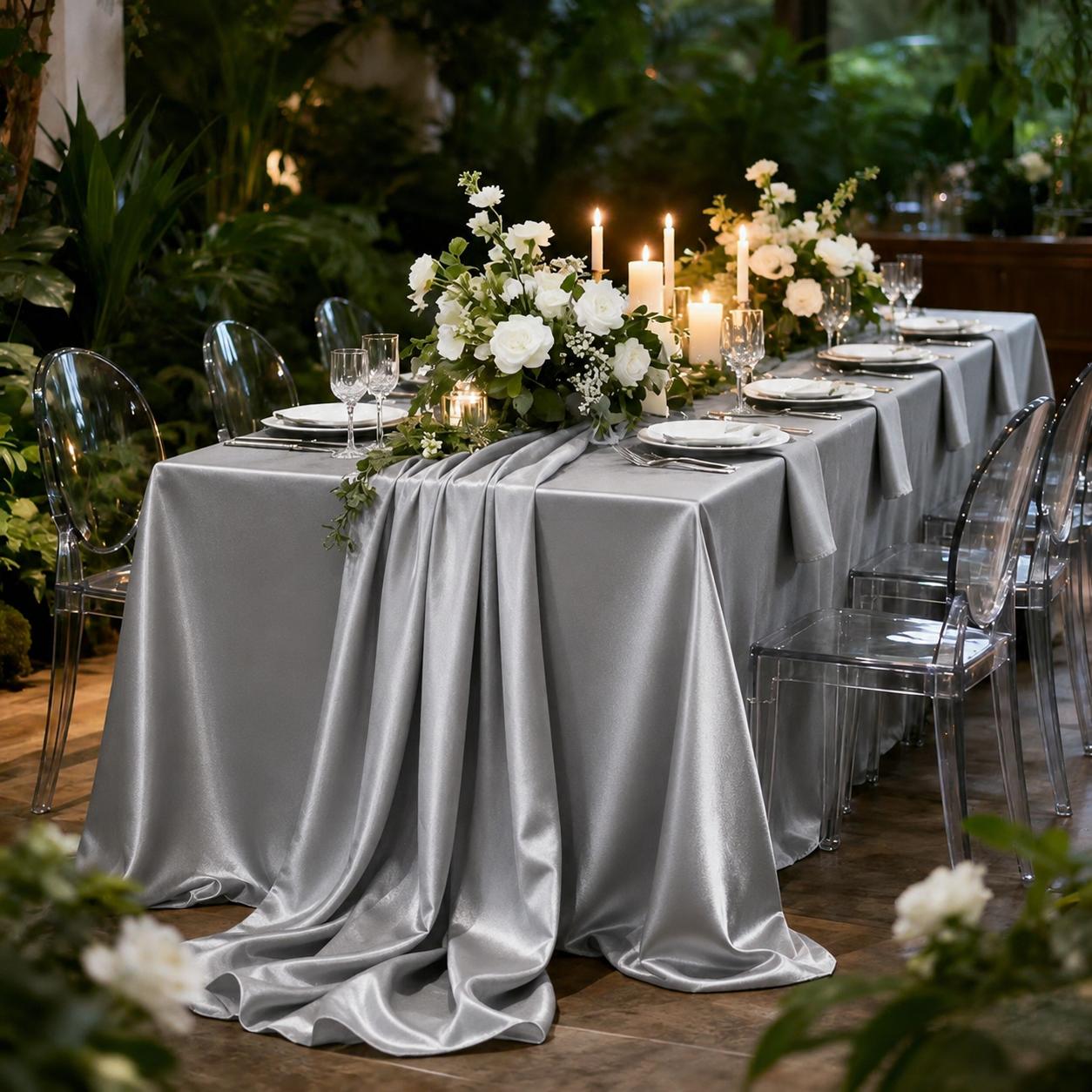 Rechthoekige Satijnen Tafelkleed Vlekbestendig Wasbaar Zijdezacht Cover Voor Bruiloft Banket Kerstfeest Huis Eetkamer Decor 145x145cm