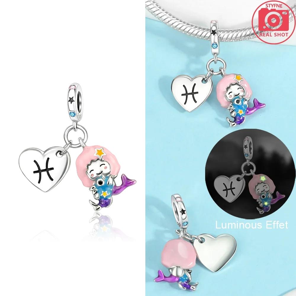 Cute Aries Cartoon Constellation Red Cancer Luminous Pisces Original Copper Charm Beads Fit Bracelet Girl Diy Gift Accessory