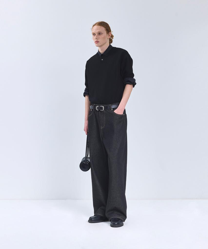 IRONYPORNO WHITELINE 86-Iro355 Basic One-Button Round Short Sleeve Knit Black