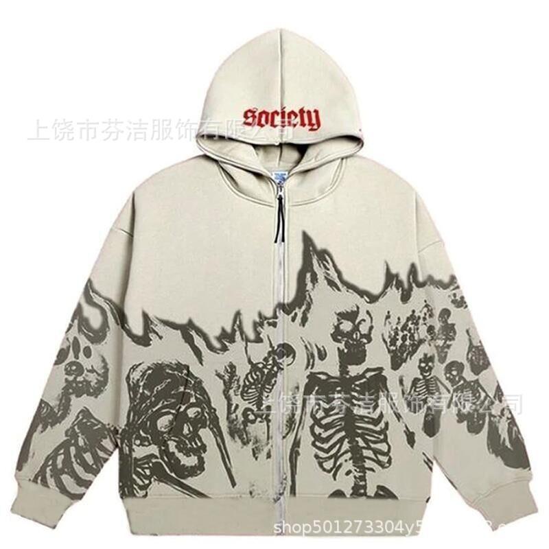 American high street skull skeleton hooded sweater men's and women's trendy brand loose dark street pullover