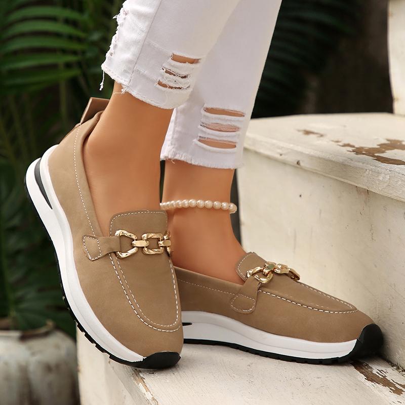 Fashion Women's Metal Chain Platform Loafers Plus Size Thick Sole Non Slip Wedges Casual Shoes Woman Autumn Comfort Light Walking Shoes