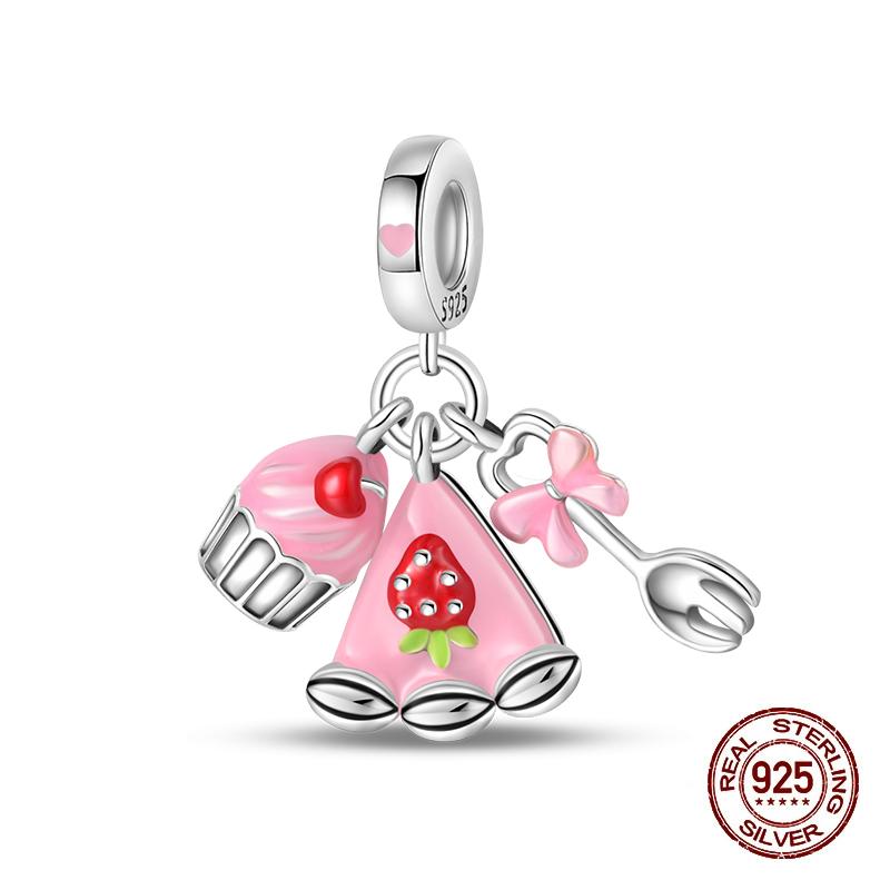 Copper Change Color Strawberry Cherry Avocado Fruit Series Charms Beads Fororiginal Bracelets Diy Birthday Jewelry Gift