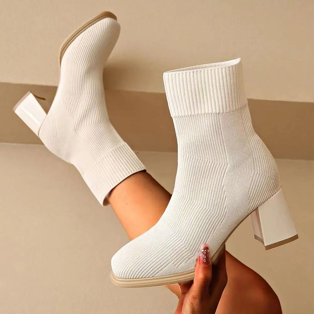 Women Baotou High Heel Pointed Toe Boots Designer Winter 2024 New Outdoor Comfortable Thick Heel Ankle Boots Shoes for Women