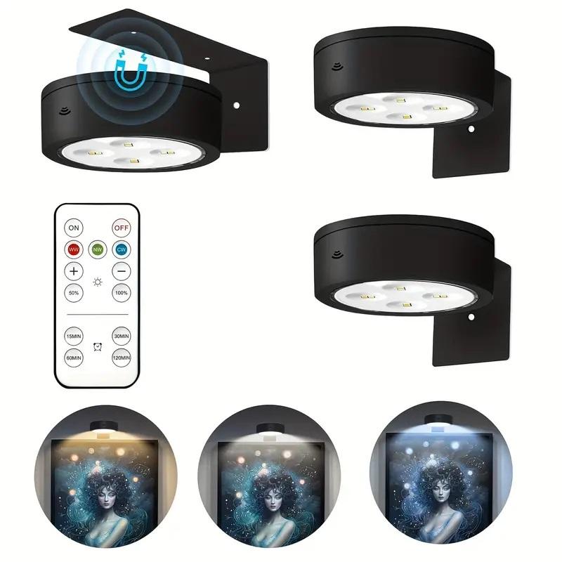 

3 шт. светодиодный светильник для картин, беспроводной с дистанционным управлением, художественный дисплей, светильник для фоторамки, портрета, настенные декоративные шайбы