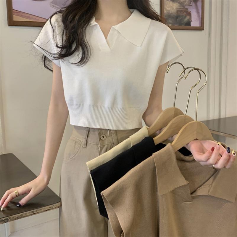 Fashion Summer Short-sleeved Short Knit Shirt Lapel Tops Casual Summer Essential Comfort and Style Slim Fit Pullovers Tees
