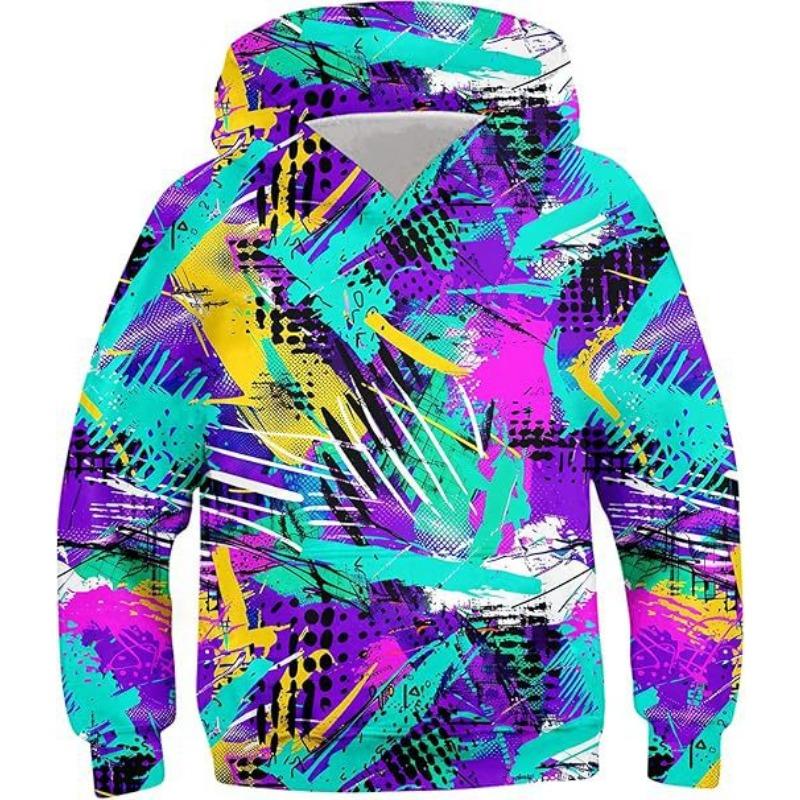 Podzimní Barevný Kreativní Vzor 3D Tištěné Mikiny Módní Ležérní Sportovní Dlouhý Rukáv Dětské Chlapecké Mikiny s Kapucí