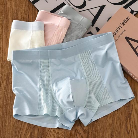 Men Boxer Briefs Mid-rise Elastic Waistband Breathable Mesh Shorts Underwear Solid Color U-Convex