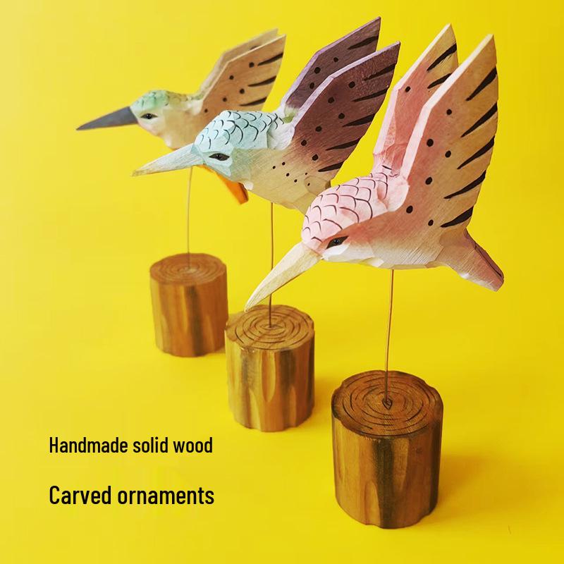 Handgeschnitzter Holz-Kolibri-Anhänger - Kreative kleine Vogel-Desktop-Dekoration Geschenk
