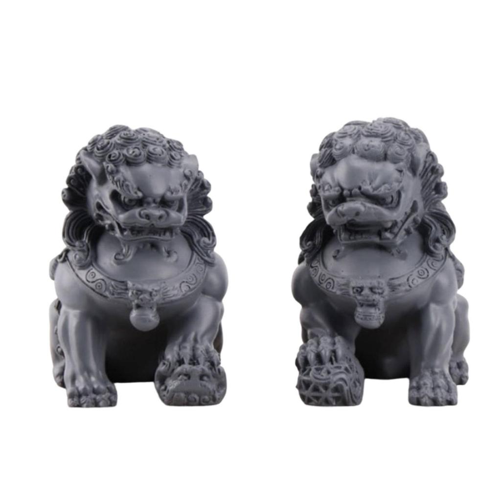 Lion Figurines Chinese-Styled Standing Ornaments Carved