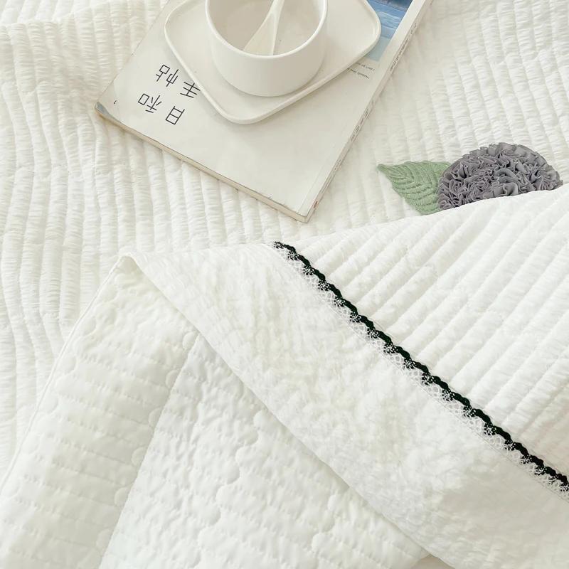 French Style Quilted Summer Comforter Set Elegance Princess Bubble Yarn Air Conditioning Quilt Set Skin-friendly Blanket Summer