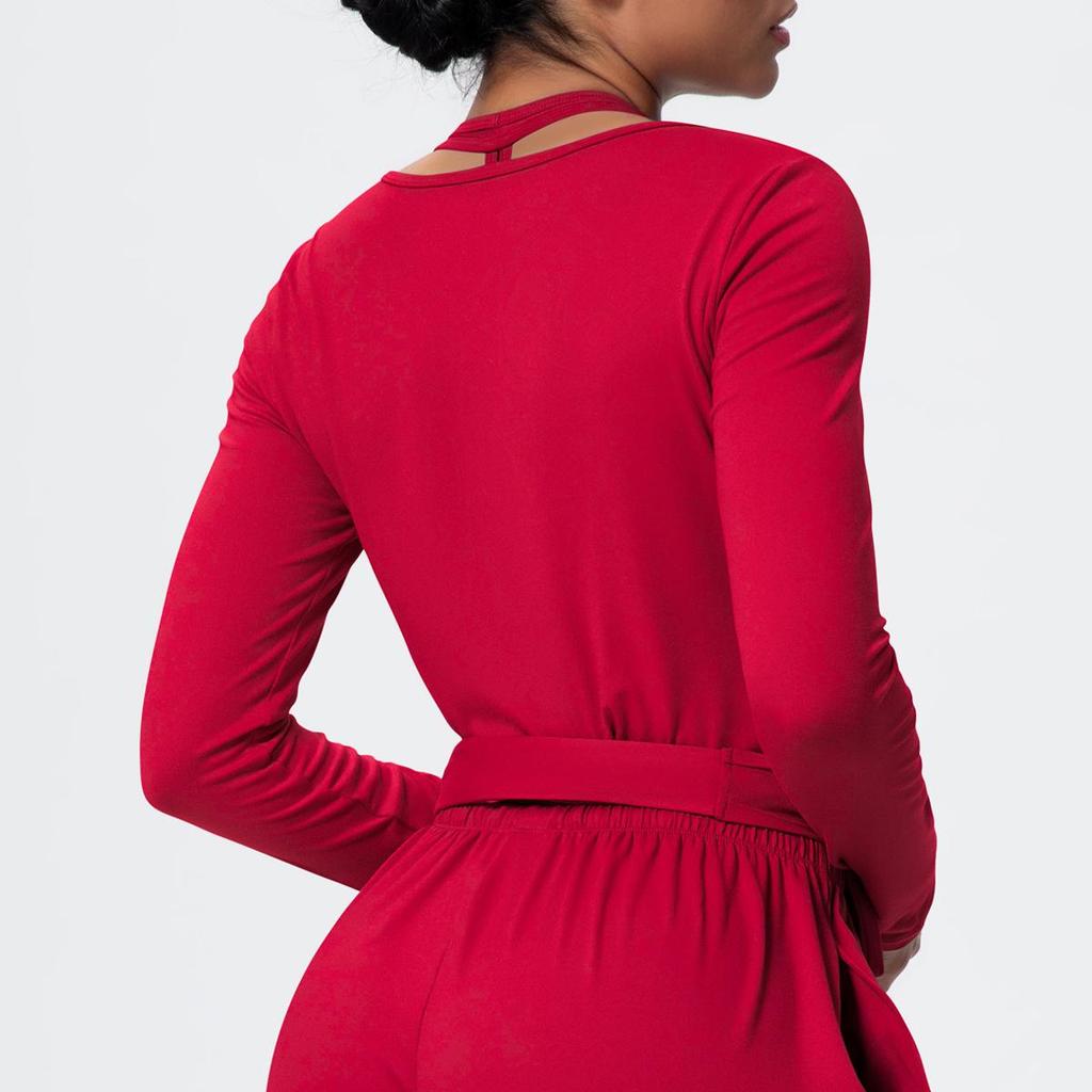 Brushed Long Sleeve One-Piece Tie-Up Yoga Wear for Outdoor Sports