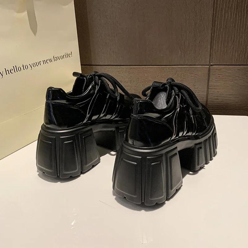 Fashion NEW Chunky Sneakers 2024 Autumn Casual Vulcanized Shoes Woman High Platform Breathable PU Leather 8CM Women Sports Dad Shoes