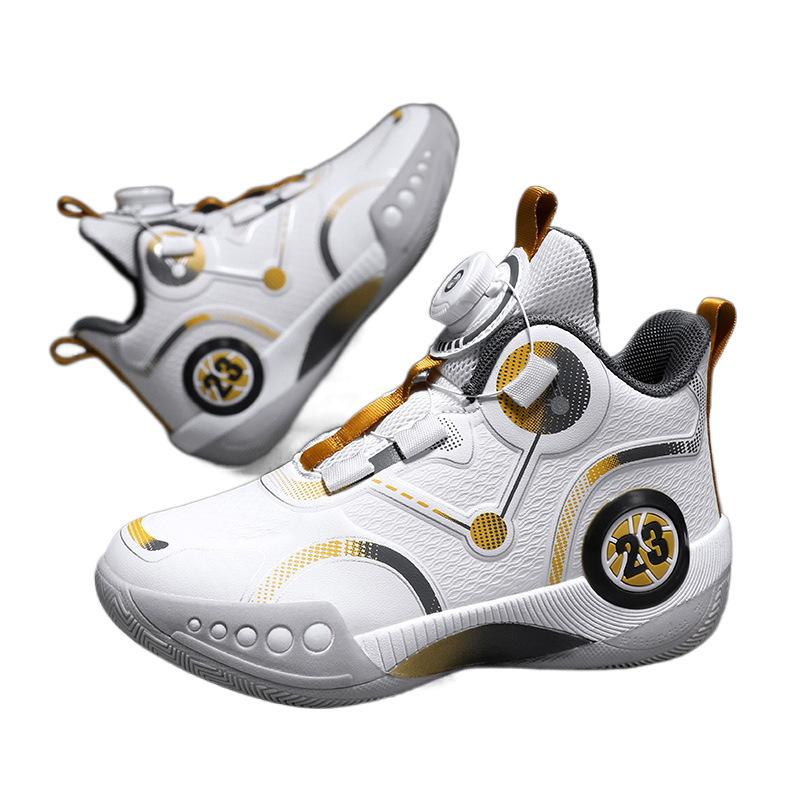 Children's basketball shoes Spring and autumn boys' actual combat training shoes Medium and older children's non-slip rotating button running shoes