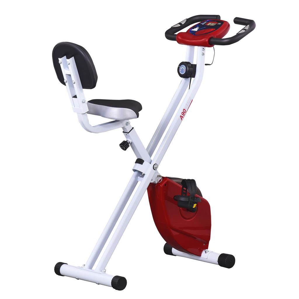 Cyclette con Resistenza Magnetica, 8 Livelli, Altezza Regolabile, Display LCD, Rosso + Bianco