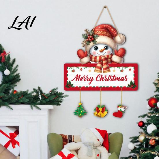 Christmas Gift for Friends Winter Wooden Hanging Sign Elk Snowman Decorative Plaque Indoor Festive Wall Crafts Door Sign Holiday Party Home