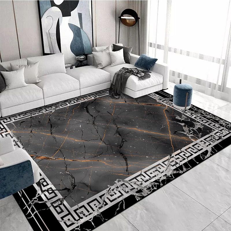 Luxury Black White Marble Print Carpet for Living Room Decor Sofa Coffee Table Rugs Bedroom Lounge Nonslip FloorMat Kitchen Rugs