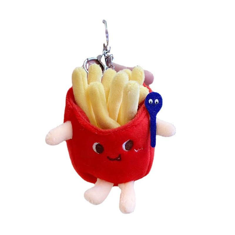 Playful Fun And Plush Keychain Toys Featuring Cartoon Hamburger And Fries French