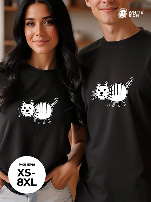 Oversized cotton T-shirt with  Drawn Cat  print 4XL