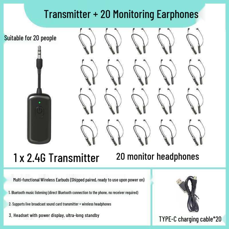 

Multi-person Wireless Bluetooth Neckband Earphones & Sound Card for Group Streaming and Monitoring