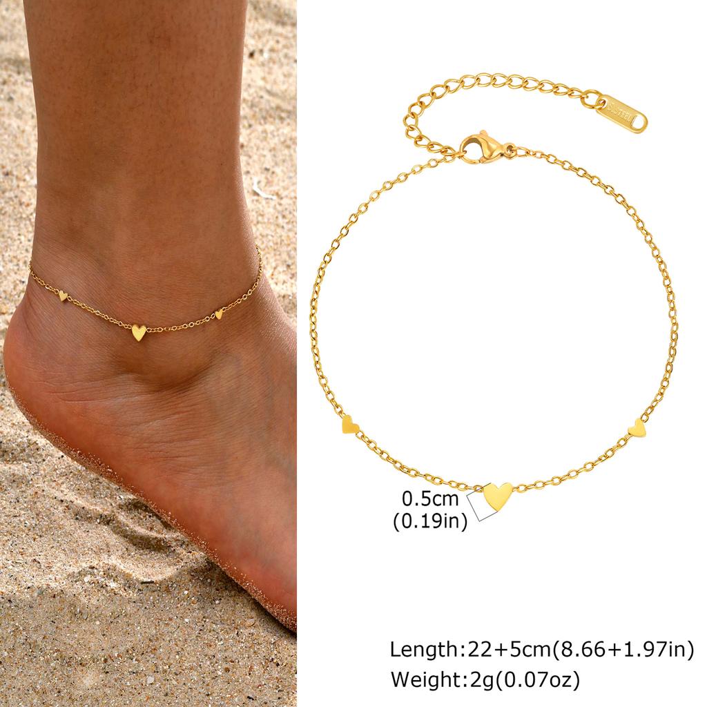 Gold Plated Heart Anklet for Women Stainless Steel Delicate Foot Jewelry Light Luxury Party Gifts for Girl